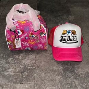 Von Dutch Pink and White Kids Bag and Cap Set